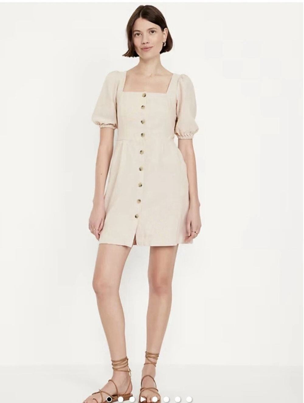 Old Navy Puff-Sleeve Linen-Blend Lagenlook Beach Button Mini Dress Women's Sz M
